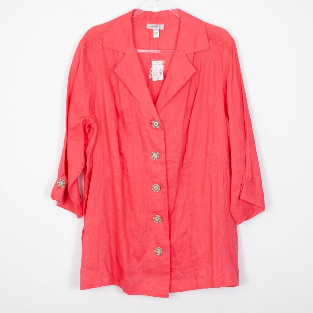 NWT Dress Barn‎ Womens Button Down Linen Shirt Size 22/24 3X Roll Tab Sleeves